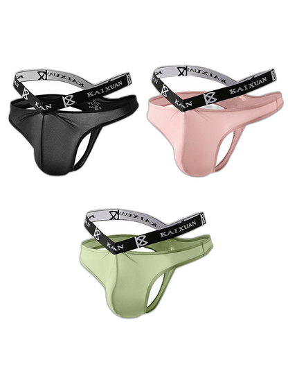 3 Pack Men's Sexy Ice Silk Mesh Breathable Erotic Thong & Strings