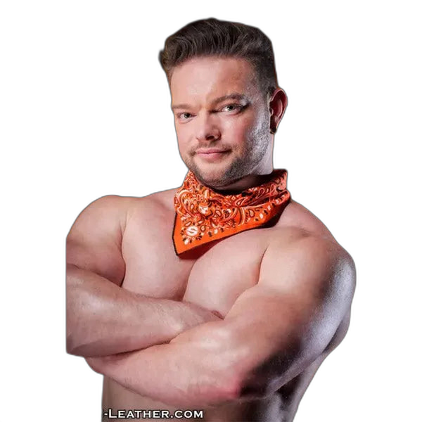 Mr.S Leather Zipper Pocket Neck Hanky - Orange