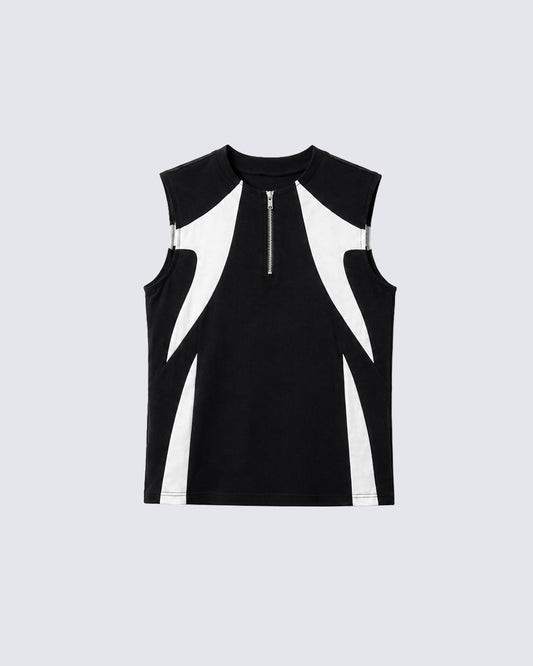 KIIKIO Sport Color-Block Half-Zip Tank Top