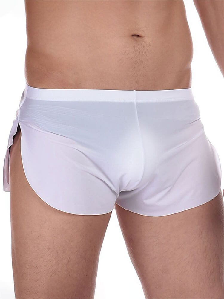 Men's Solid-Color Side Slits Ice Silk Boxer Briefs