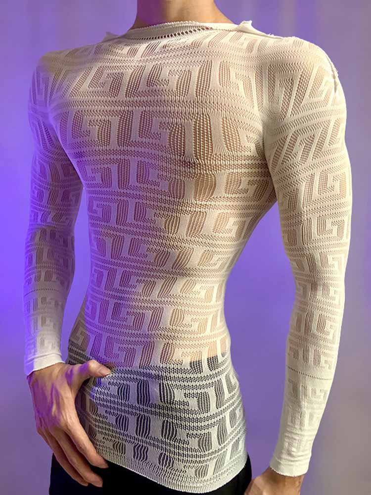 Men's Solid Color Sexy Fishnet Hollow-Out Tight Top