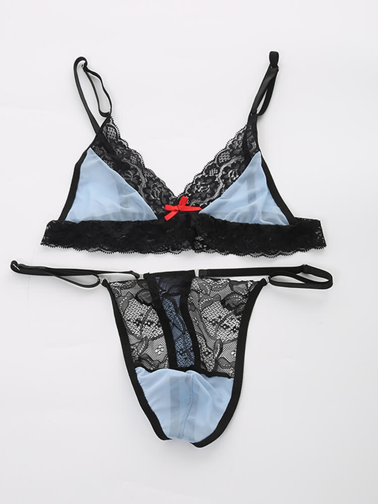 Men's Sexy Lace Bra Briefs Crossdressing Set