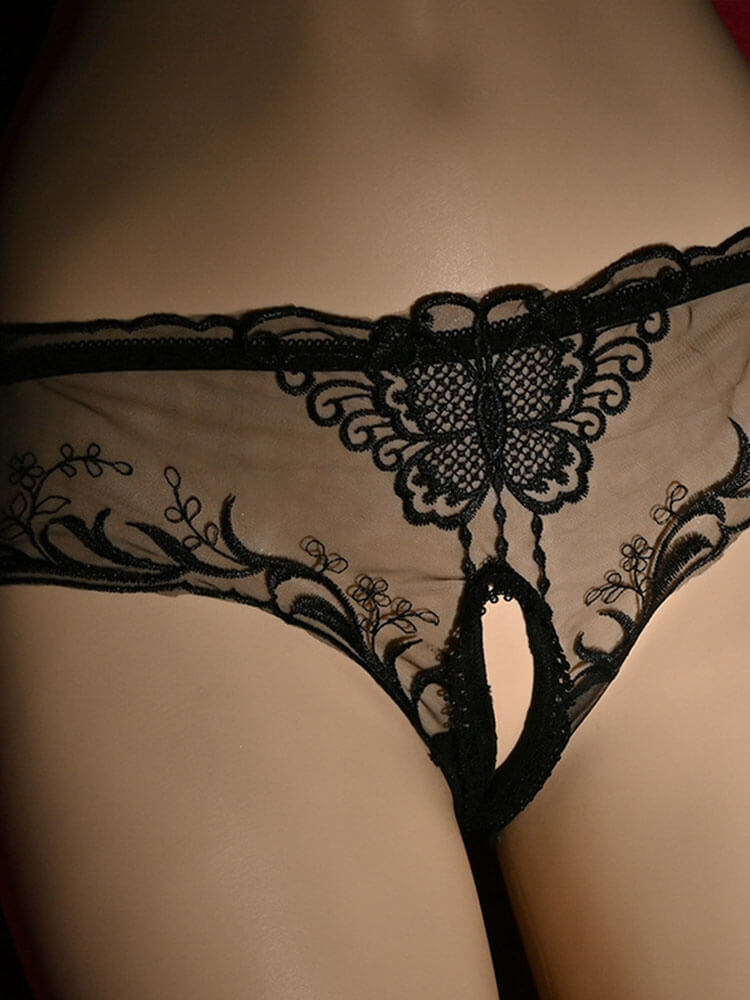 Men's Sexy Bow-Tie Transparent Lace Open-Crotch Briefs
