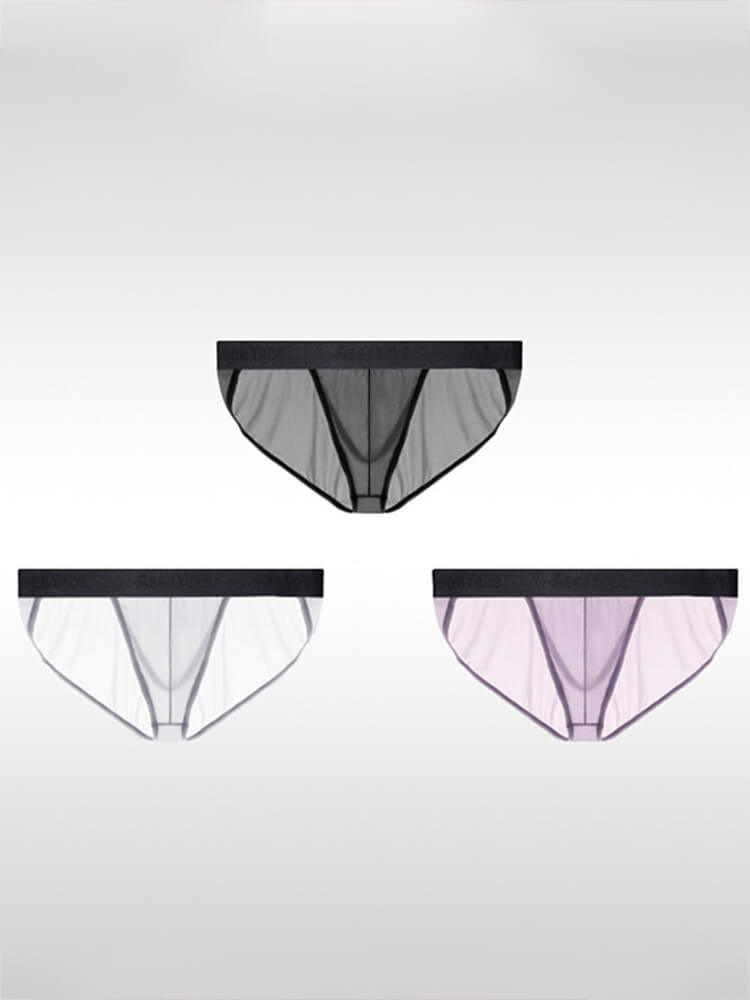 Men's Sexy Low-Rise High-Cut Ice Silk Large Pouch Briefs