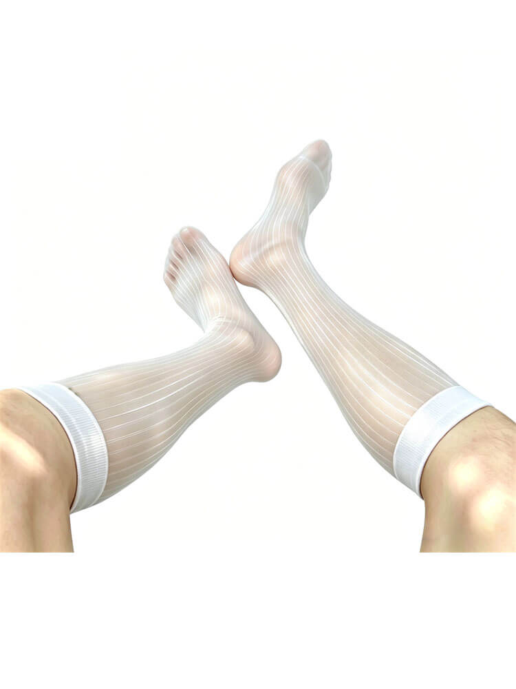 Reflective Ultra-Thin Striped Mid-Calf Stocking