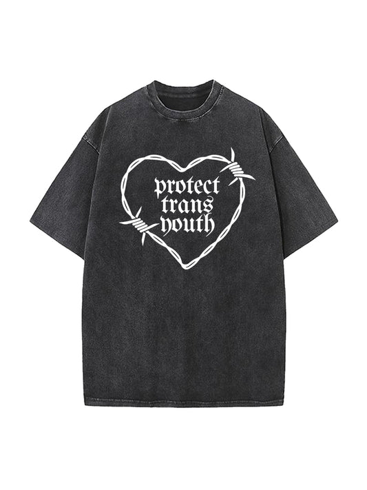Vintage Washed Protect Trans Youth Print T-shirt