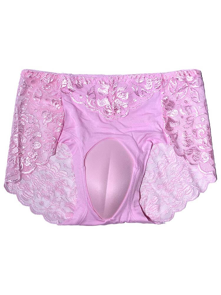 Men's Sexy Lace Solid Color Crossdressing Briefs