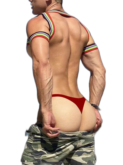 2-pack Men's Ribbed Low-rise Solid Color Thong