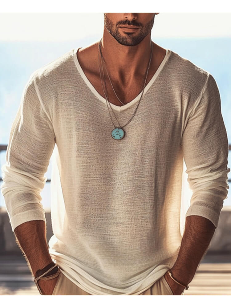 Men's Lightweight V-Neck Long-Sleeve Top