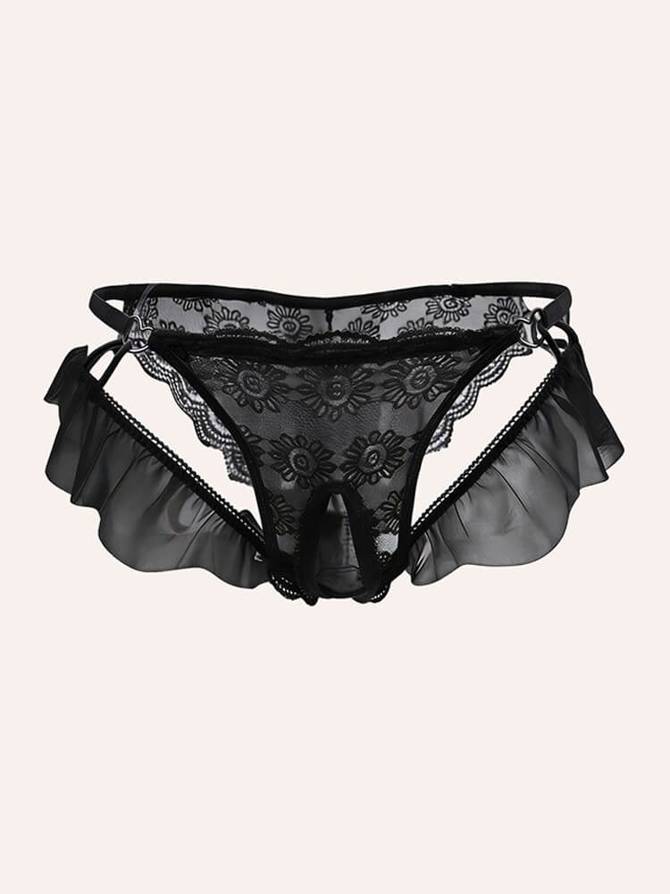 Men's Sexy Soft Lace Trim Hollow Sheer Briefs