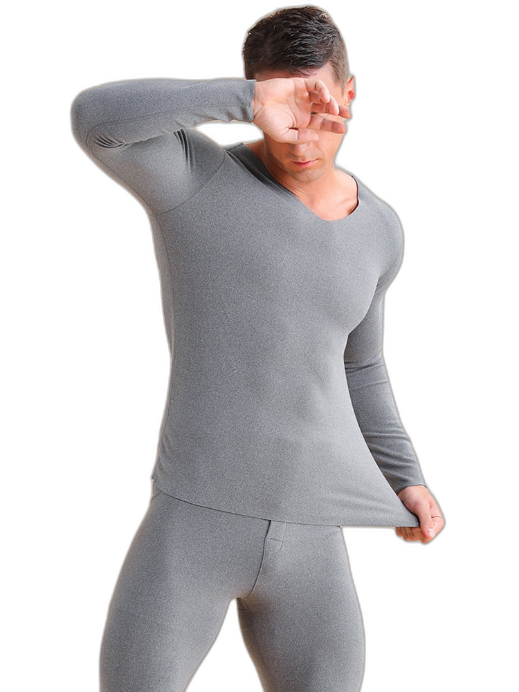 Men's V-neck Fleece Thermal Underwear Set