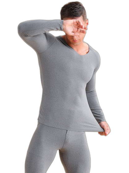 Men's V-neck Fleece Thermal Underwear Set