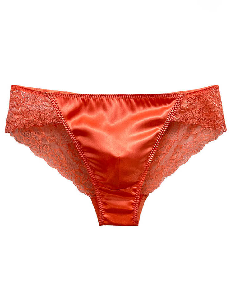 Men's Sexy Low-Rise Sheer Lace Seamless Silk Briefs