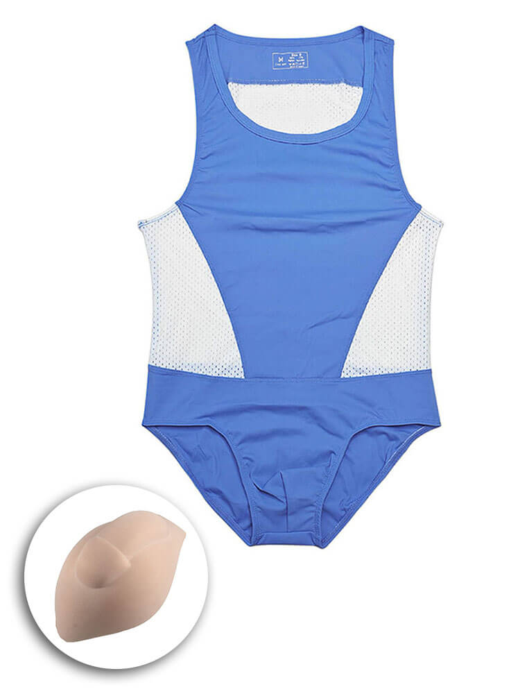 Men's Sexy Mesh Panels High-Stretch Nylon Bodysuit