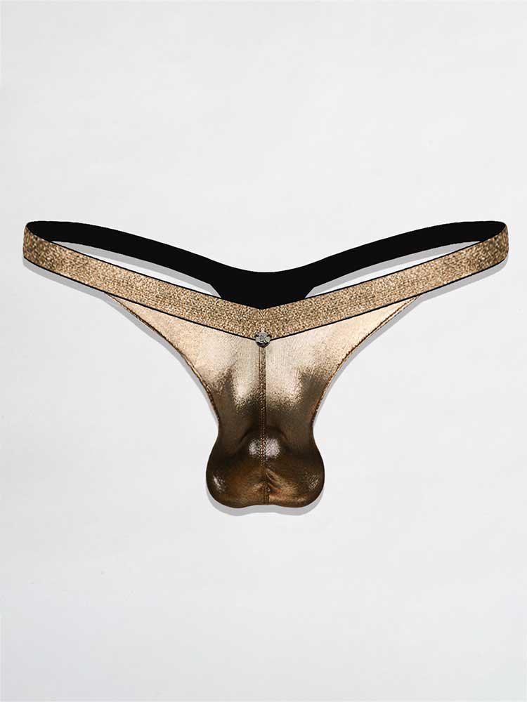 Men's Sexy Deep-V Metallic-Look Finish Thong
