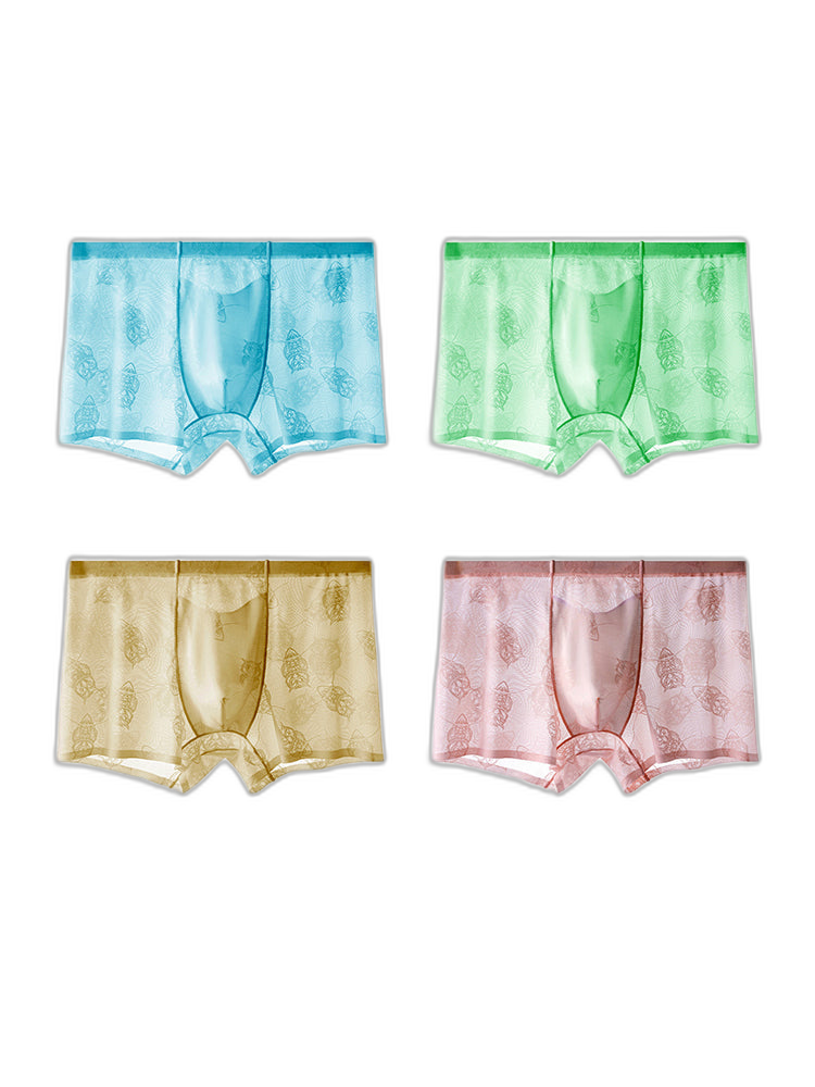 4 Pack Men's Ice Silk Antibacterial Mid-Rise Seamless Comfort Trunks