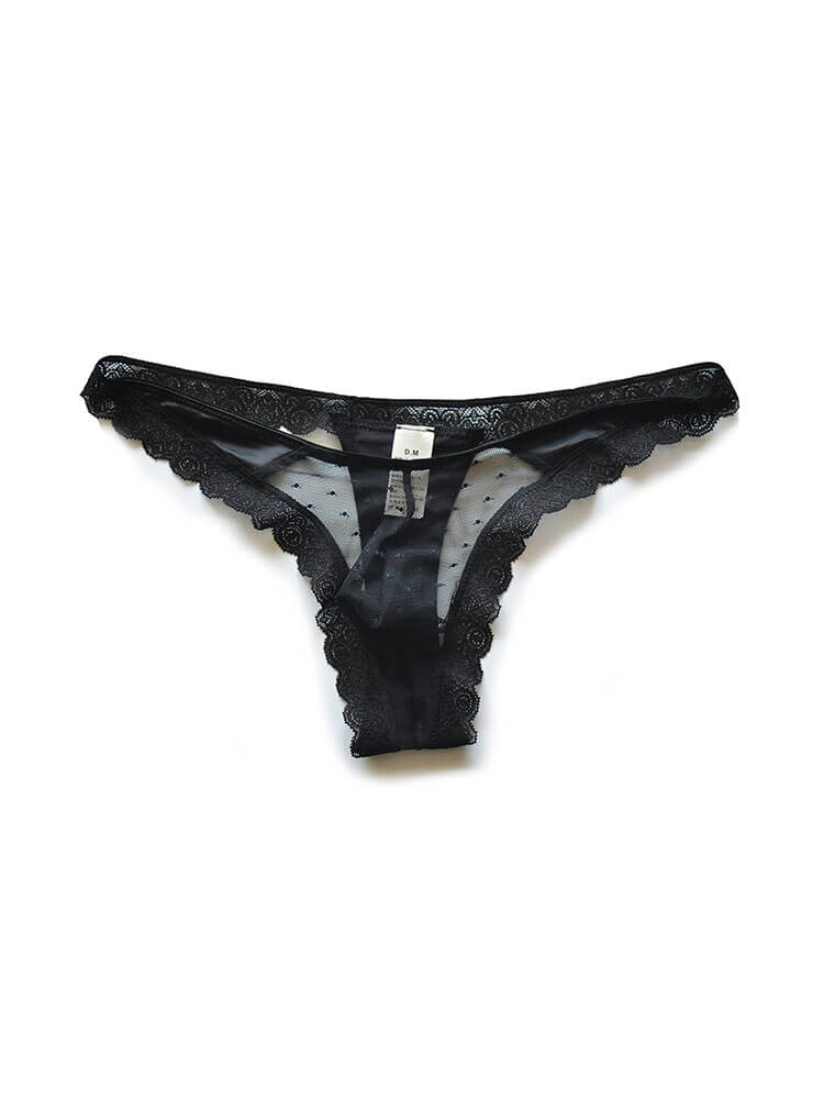 D.M Men's Sexy Low-Rise See-Through Mesh Lace Thong