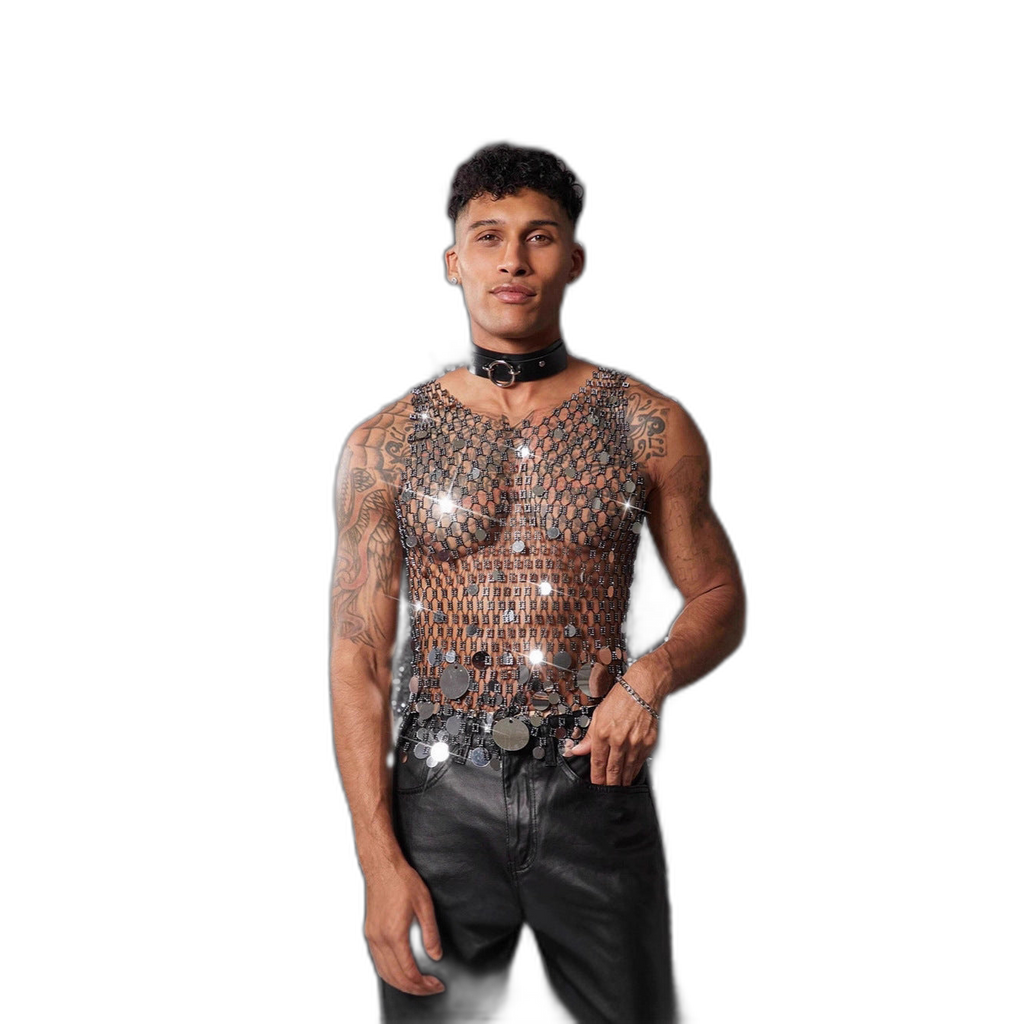 Mirror Sequin Rhinestone Mesh Tank