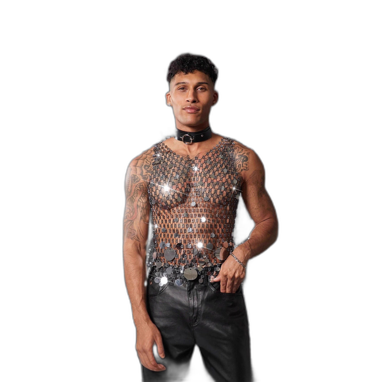 Mirror Sequin Rhinestone Mesh Tank