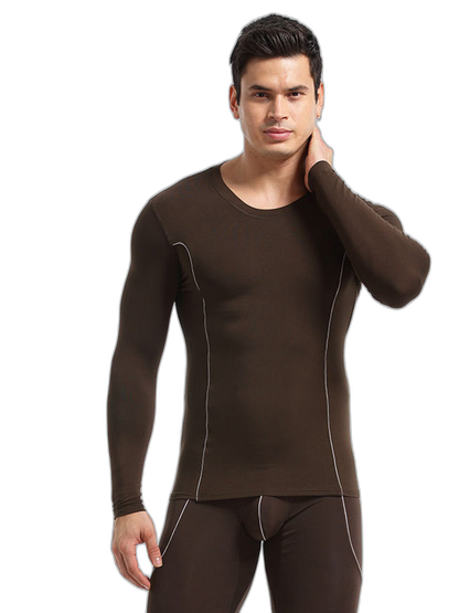 Men's Round Neck Solid Color Bamboo Fiber Thermal Underwear Set