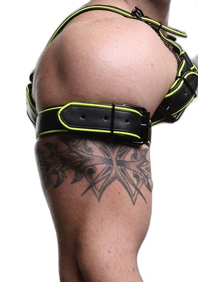 ruff GEAR Leather Reflector Bicep Strap Black Neon Yellow