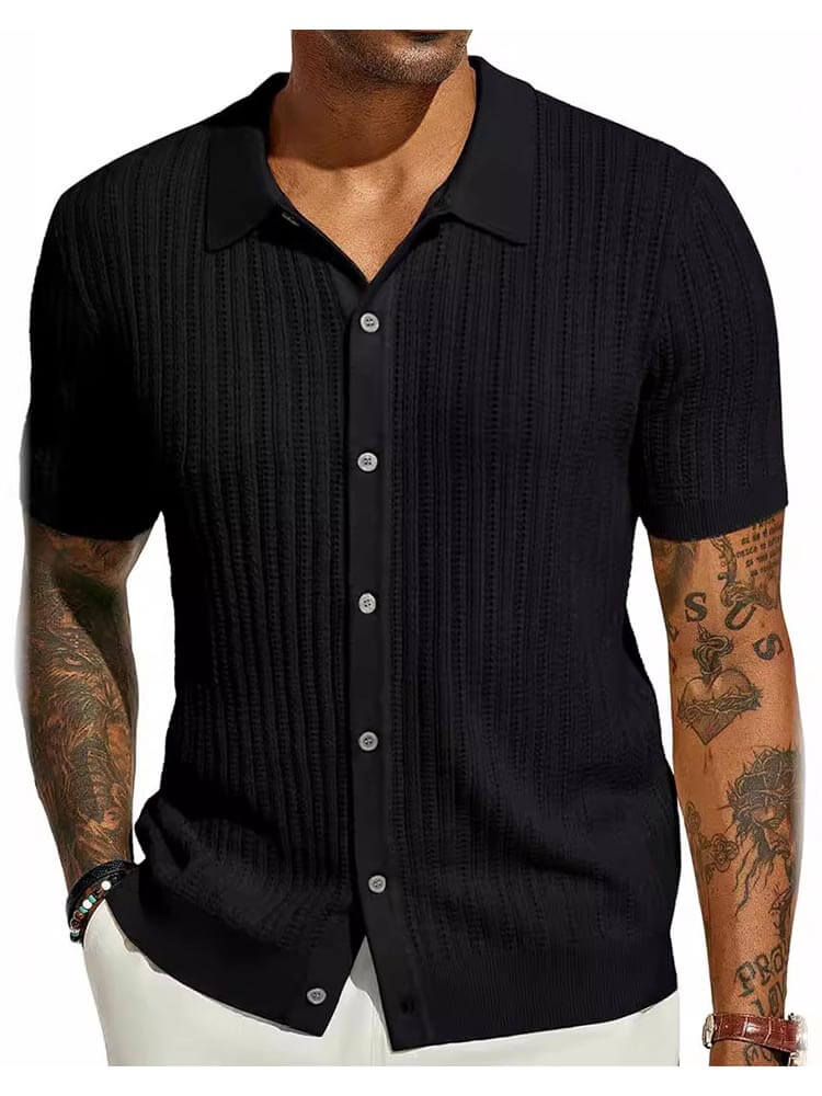 Men's Lapel Solid Color Short Sleeve Knit Shirt