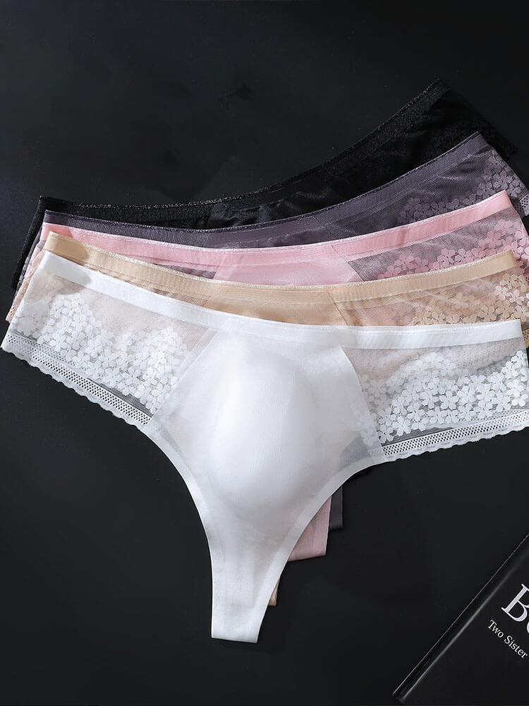 Men's Seamless Lace U-Convex High Elastic Thong