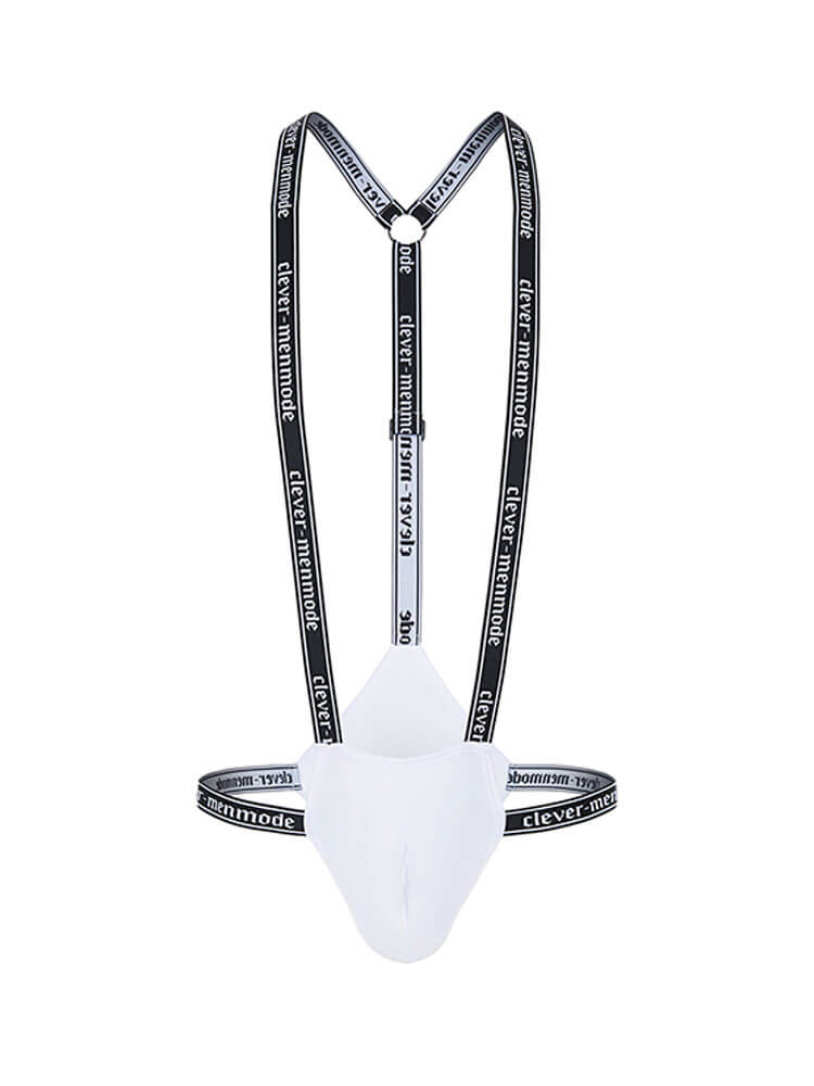Men's Sexy Letter-Print Strappy Briefs Bodysuit