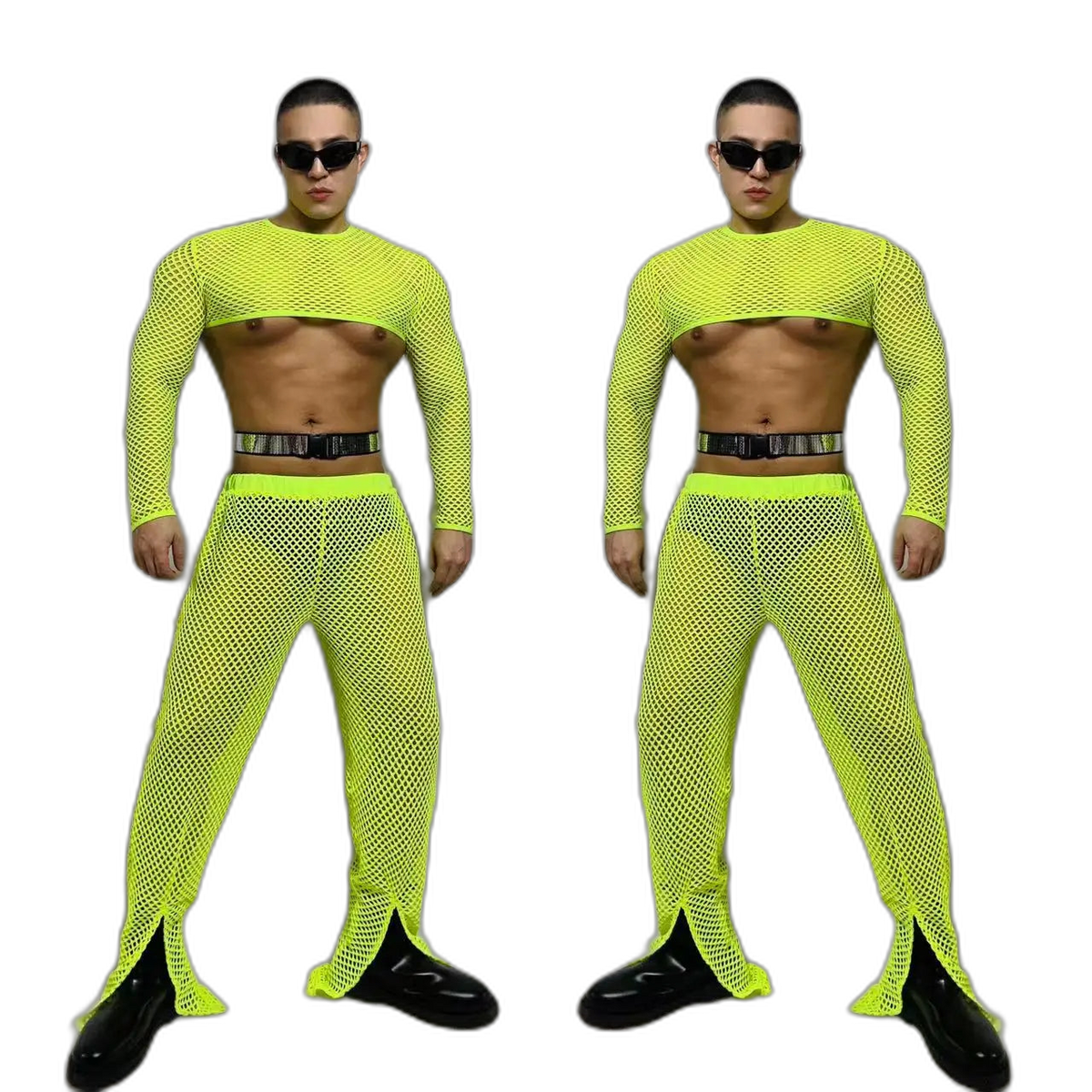 Fluorescent Fishnet See-Through Bodysuit Set