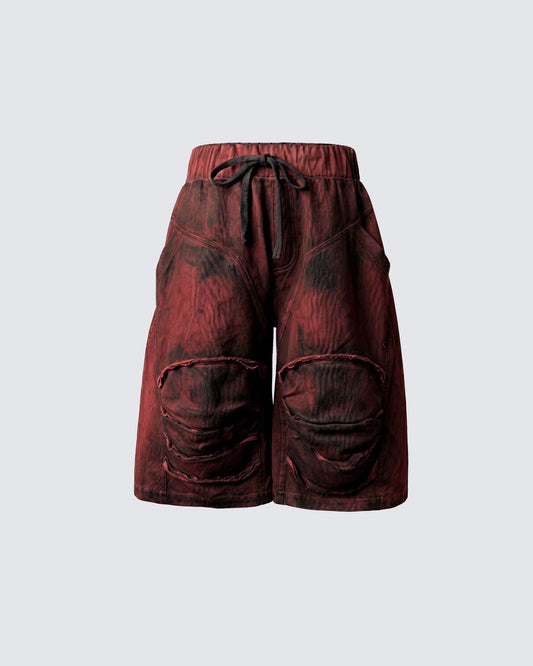 KIIKIO -New Washed Distressed Panel Drawstring Shorts