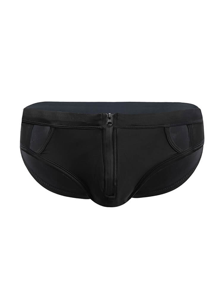 Men's Sexy Mesh Hollow Front Zipper Swim Briefs