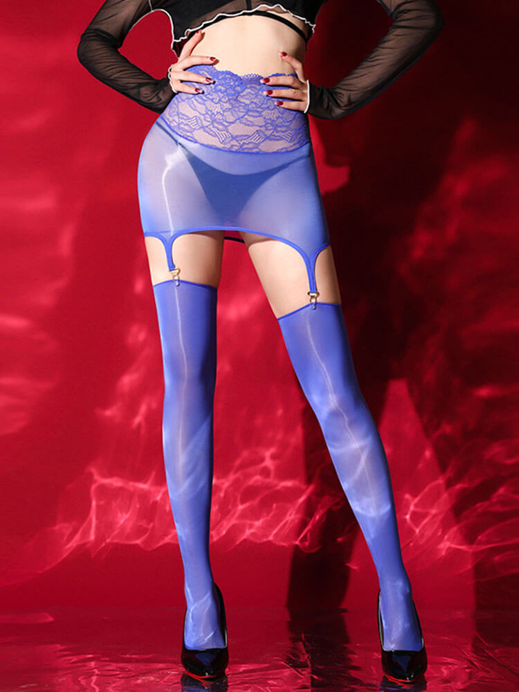 Sexy Glossy Lace Hollow Suspender Stockings