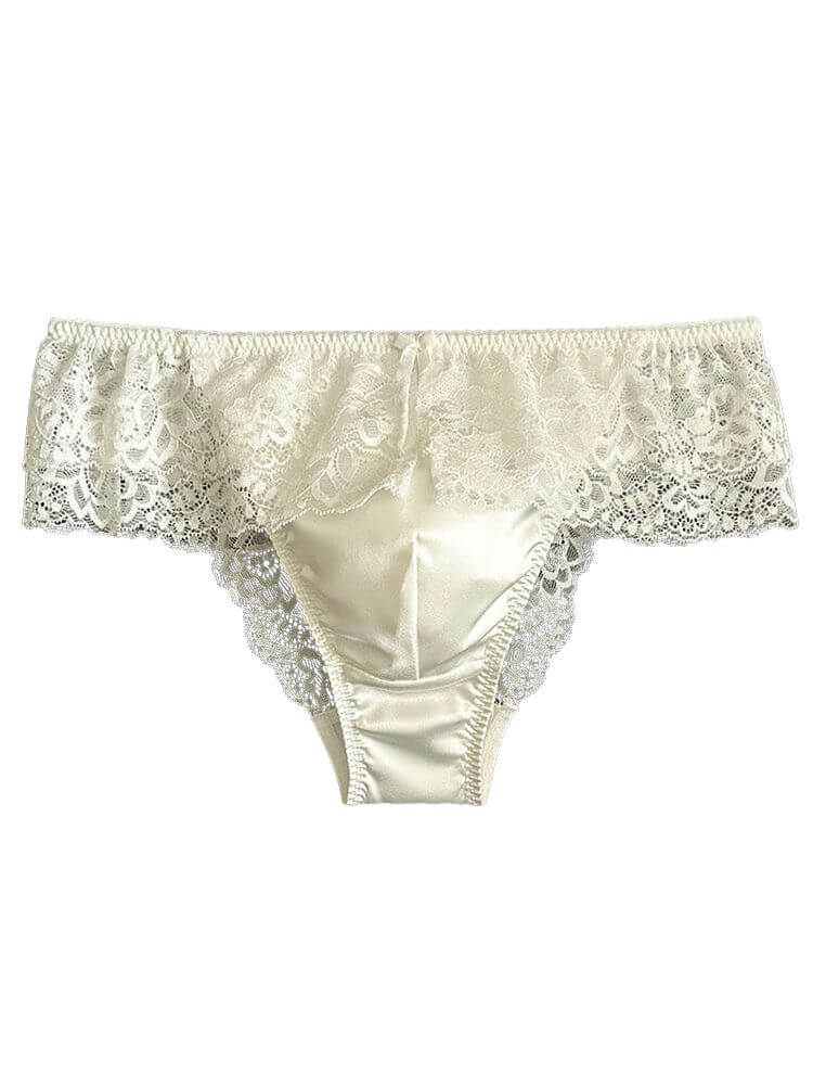 Men's Sexy Low-Rise Slightly Sheer Lace Silk Briefs