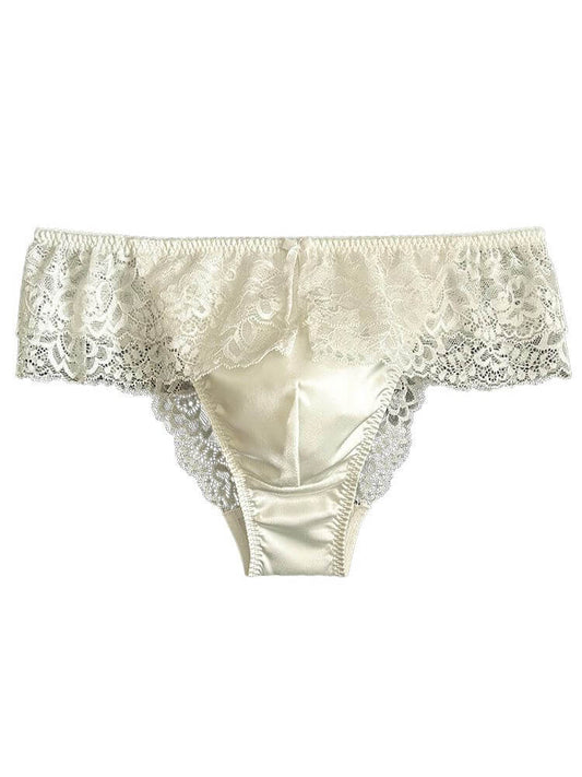 Men's Sexy Low-Rise Slightly Sheer Lace Silk Briefs