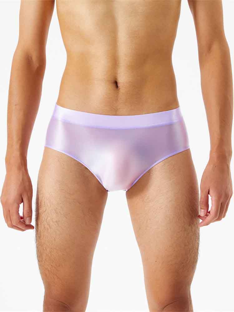 Men's Solid Color Glossy Elastic Briefs