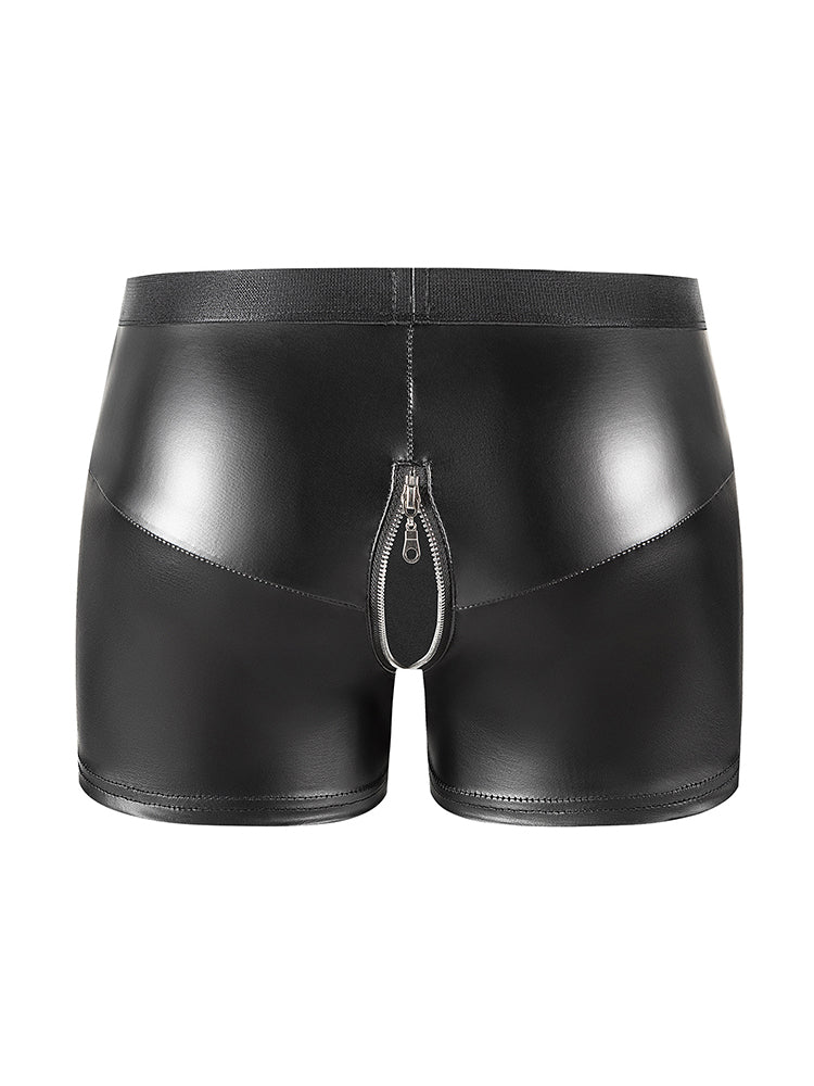 Men's Sexy Open Crotch Soft Leather Boxer Shorts  