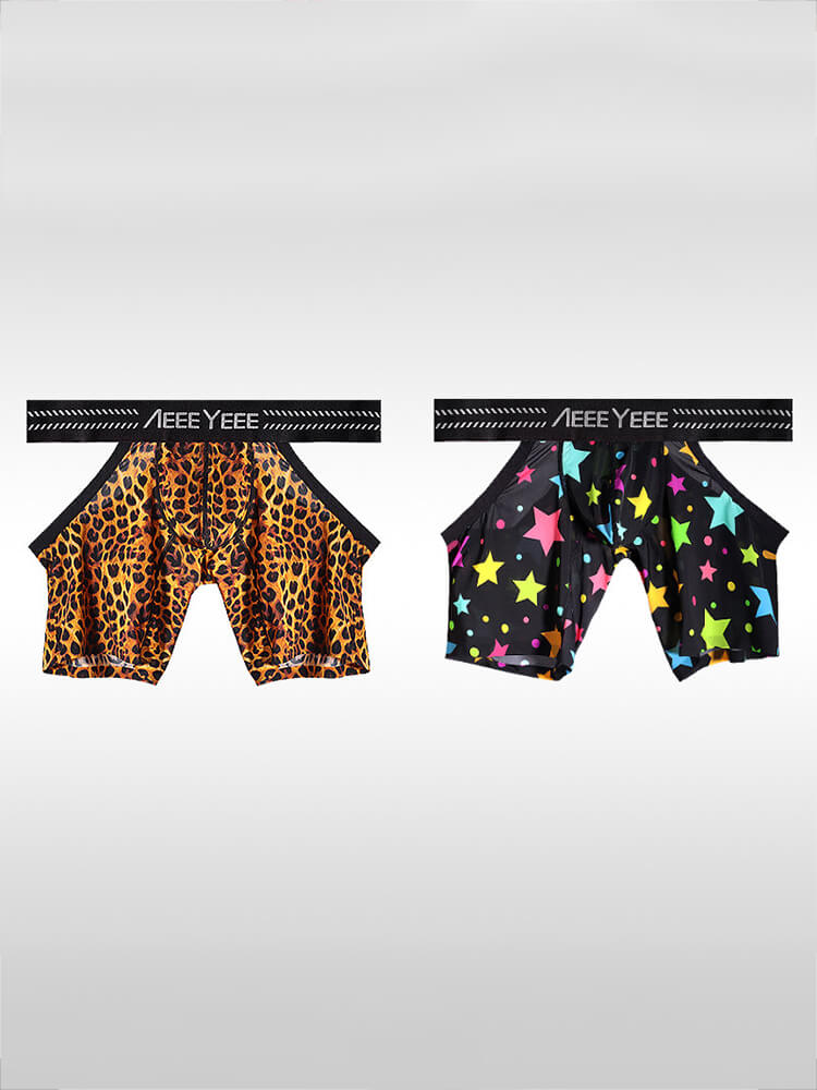 Men's Sexy Seamless Leopard Print Cutout Boxer Briefs