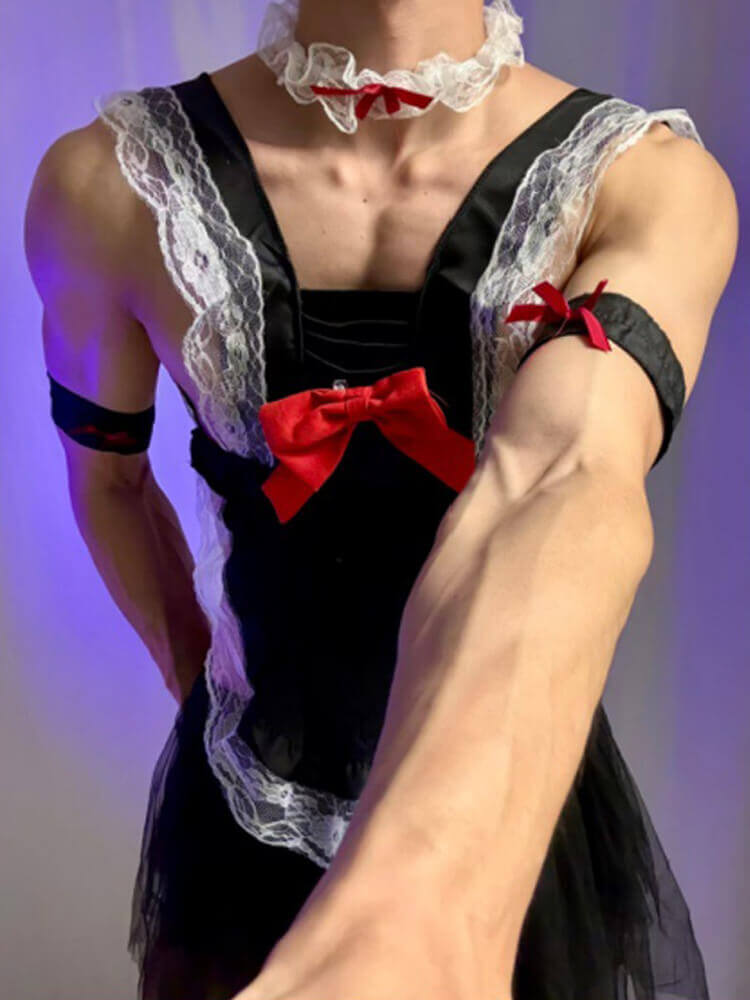 Men's Sexy Lace Maid Cosplay Tutu Costume Set