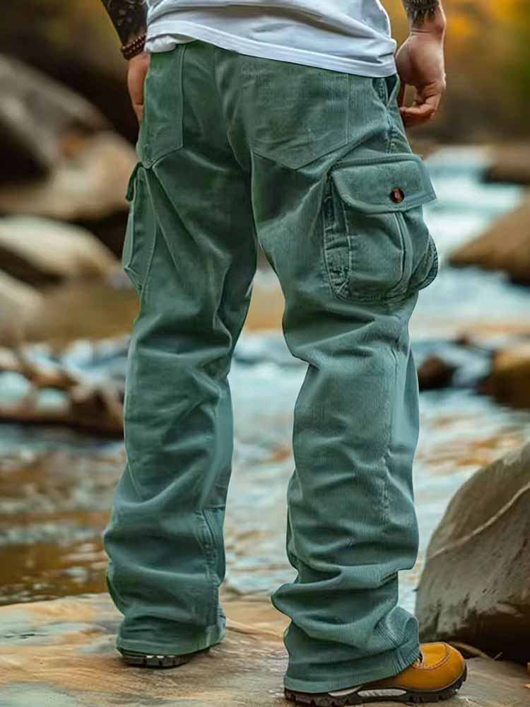 Men's Retro Loose Corduroy Multi-Pocket Cargo Pants