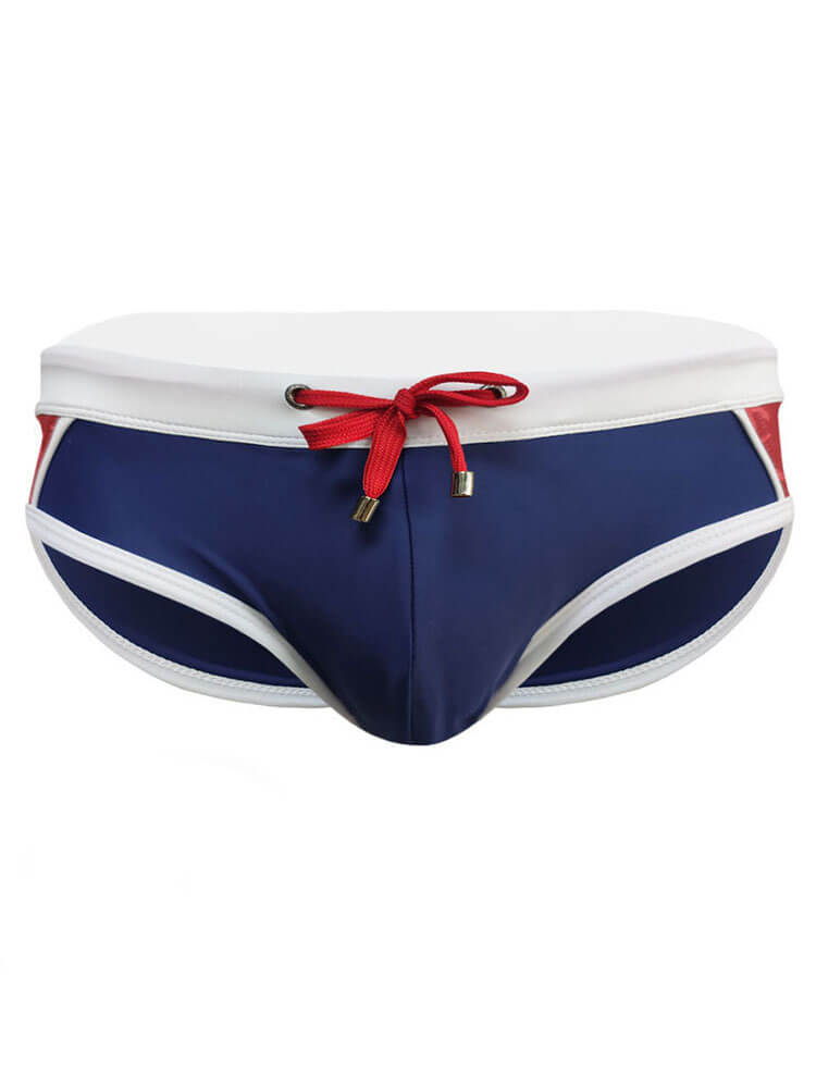 Men's Sexy Color-Block Drawstring Beach Swim Briefs