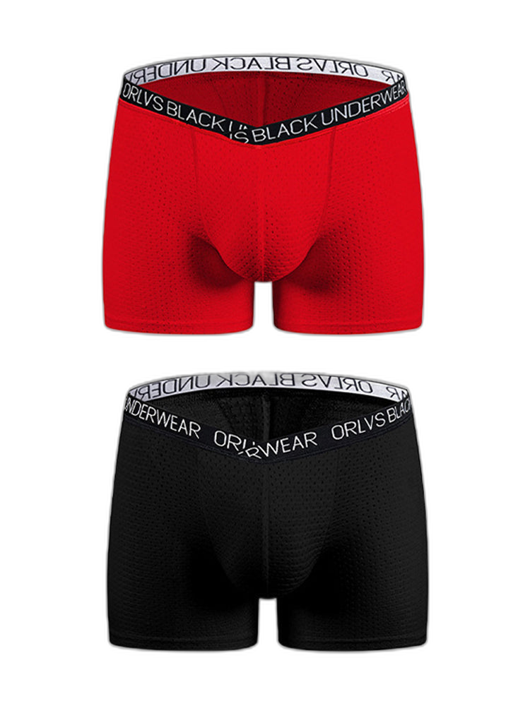 2 Pack Men's Sexy V-shape Waistband Mesh Trunks
