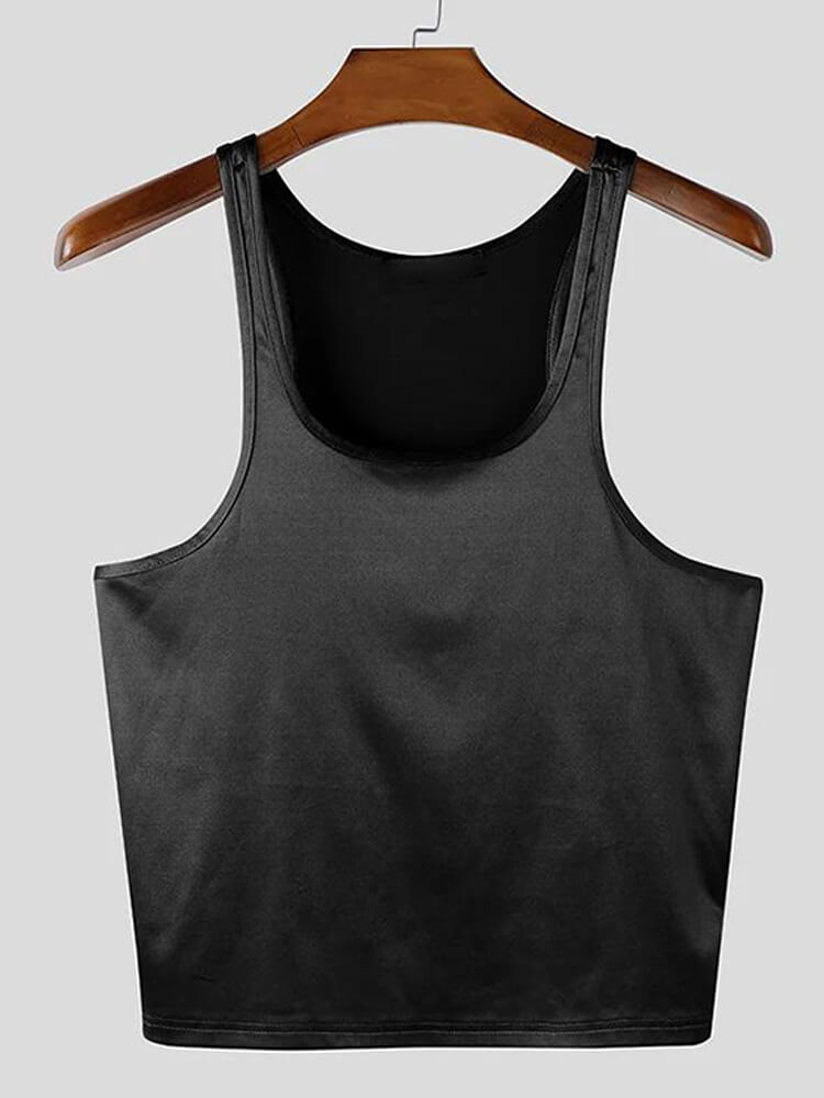 Men's Glossy High-Stretch Slim-Fit U-Neck Tank Top