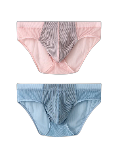 2 Pack Men’s Striped Separate Pouch Thin Briefs