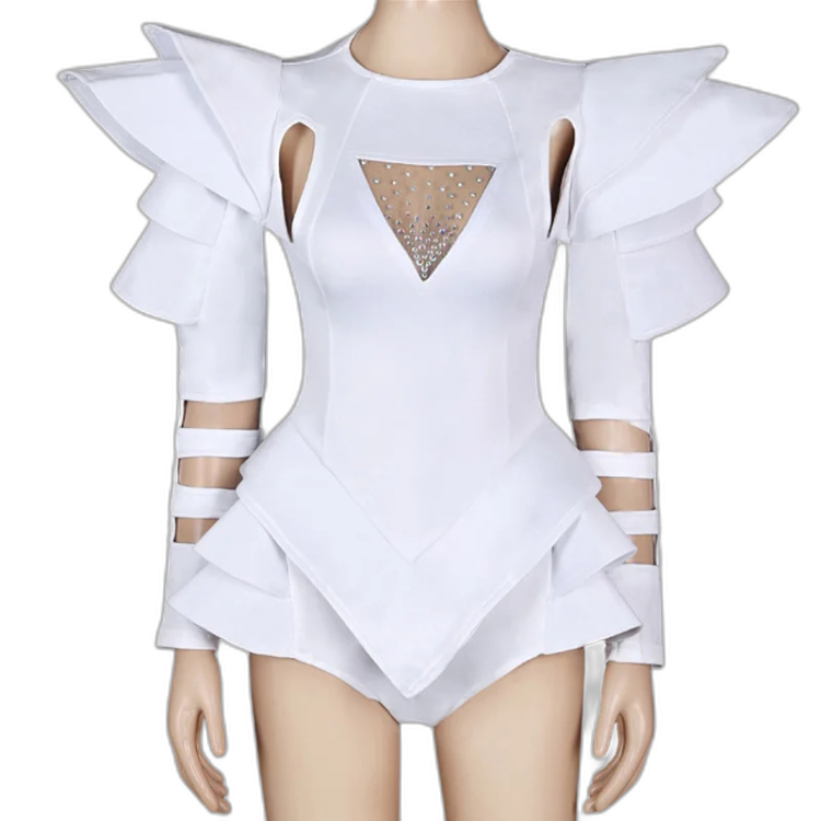 Crystal Couture White Party Bodysuit