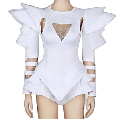 Crystal Couture White Party Bodysuit