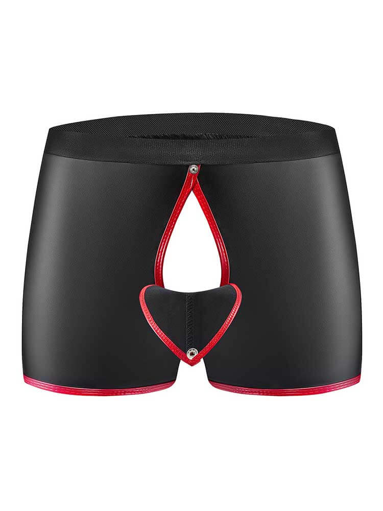 Men's Snap-Button Open-Crotch PU Leather Trunks