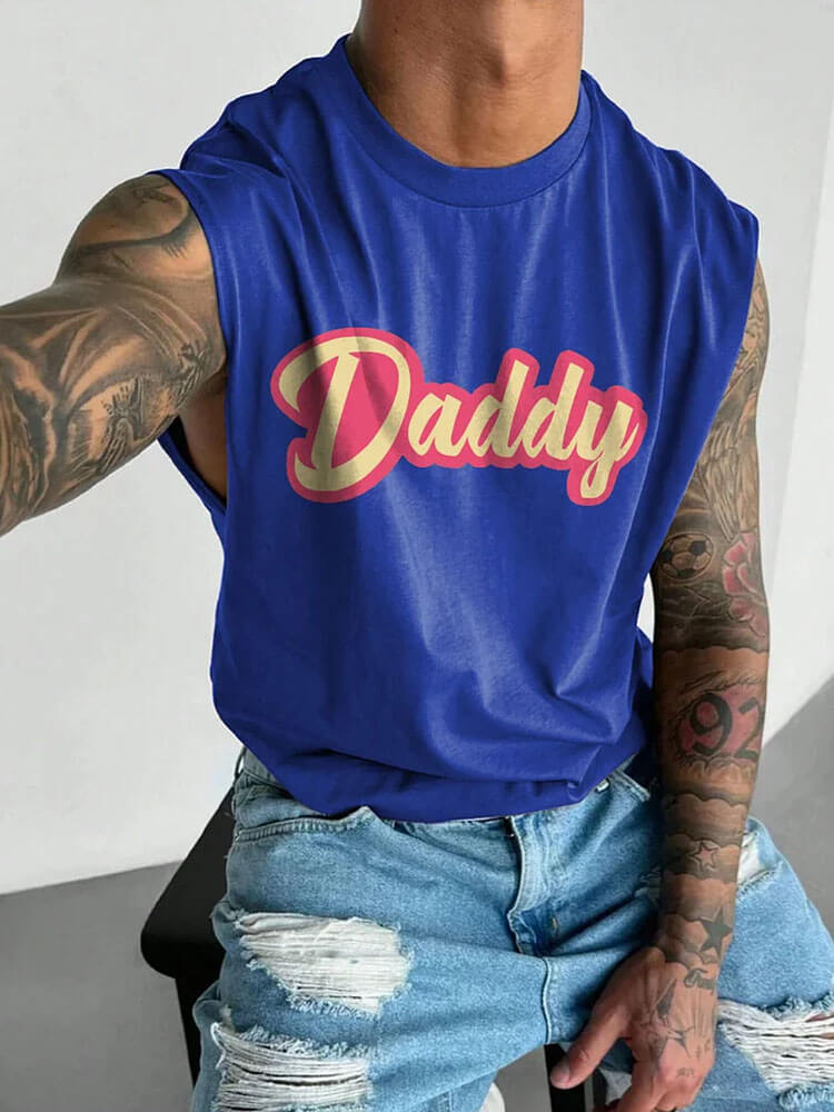 Men's Daddy Letter Print Wide Shoulder Vest