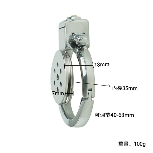 Adjustable Metal Chastity Cage – 40–63mm Base Ring, Flat Lock, Built-in Design