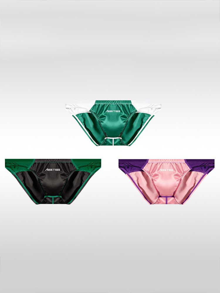 Men's Sexy Low-Rise Colorblock Satin Briefs