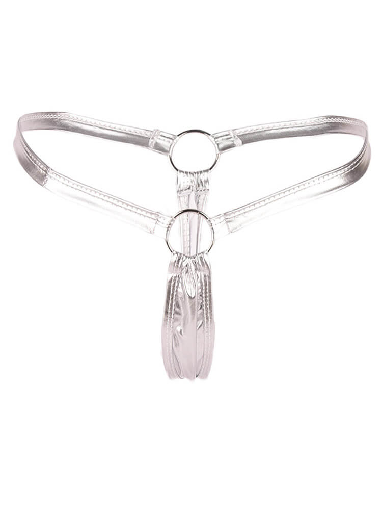 Men's Sexy Patent Leather Shiny Low Rise Thong